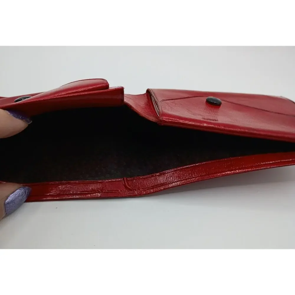 Vintage Red Hand Tooled Leather Wallet Aztec Calendar